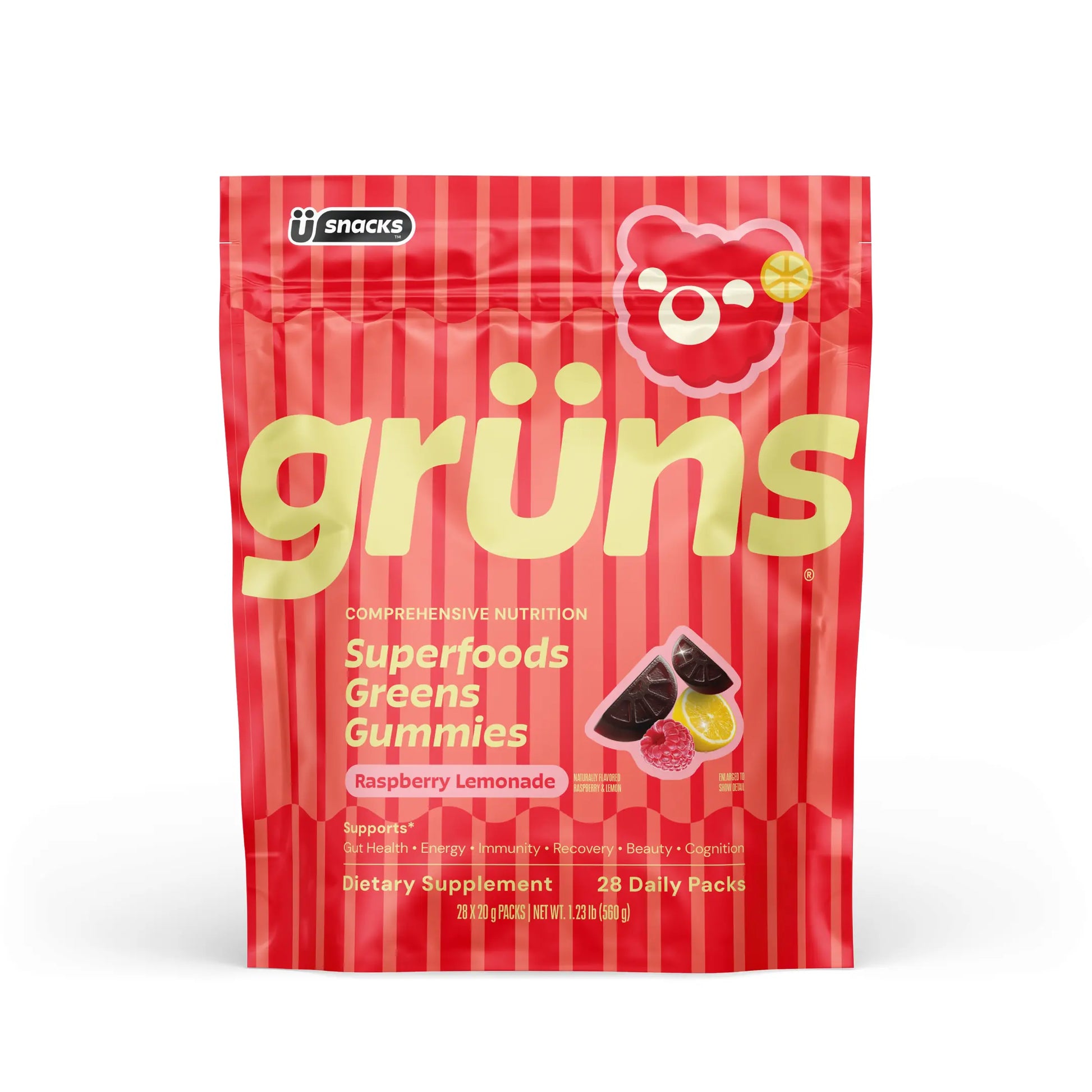 Grüns Raspberry Lemonade (Limited Edition) Superfood Gummies: Comprehensive Nutrition Supplement with 60+ Ingredients: Vitamins and Minerals, Prebiotics for Digestive Health, Adaptogens, Chlorophyll, Chlorella, Gluten Free, Vegan, Third Party Tested